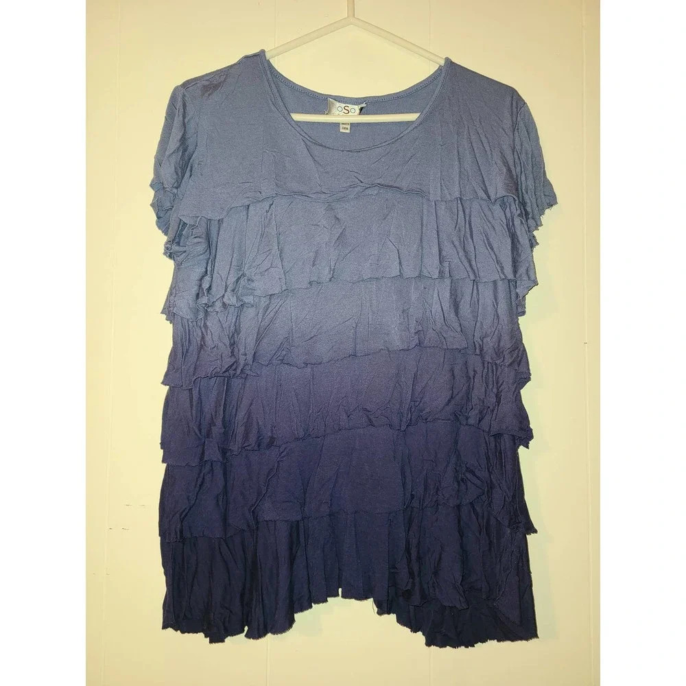 Oso Casual Blouse Top Women's XL Ruffle Layered Short Sleeve Round Neck (T)